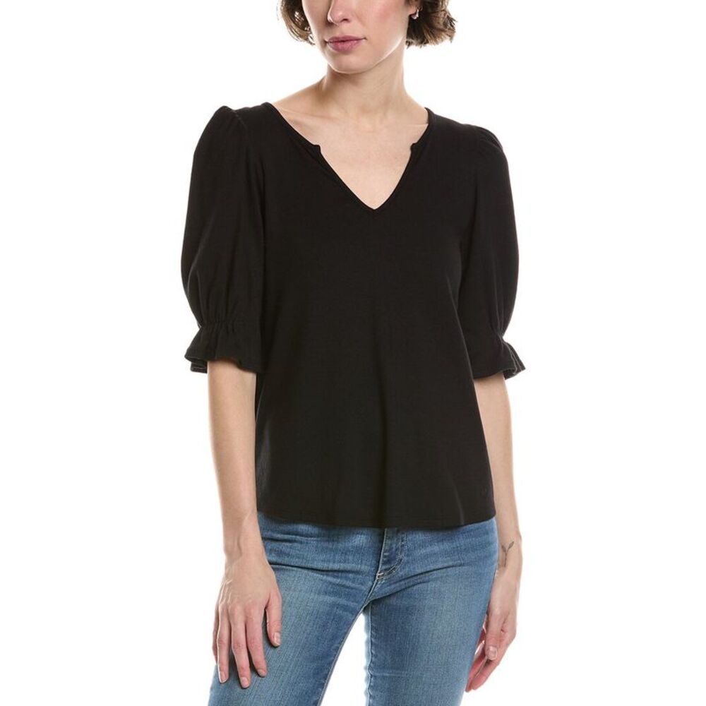 Michael Stars Womens  Gillian Balloon Sleeve T-Shirt, Black Nwt